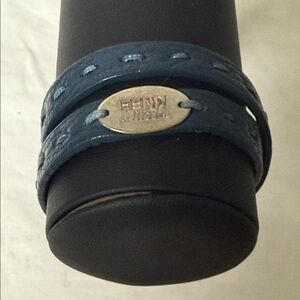 Fendi Selleria Double Wrap Leather Bracelet – Blue – 15.25"